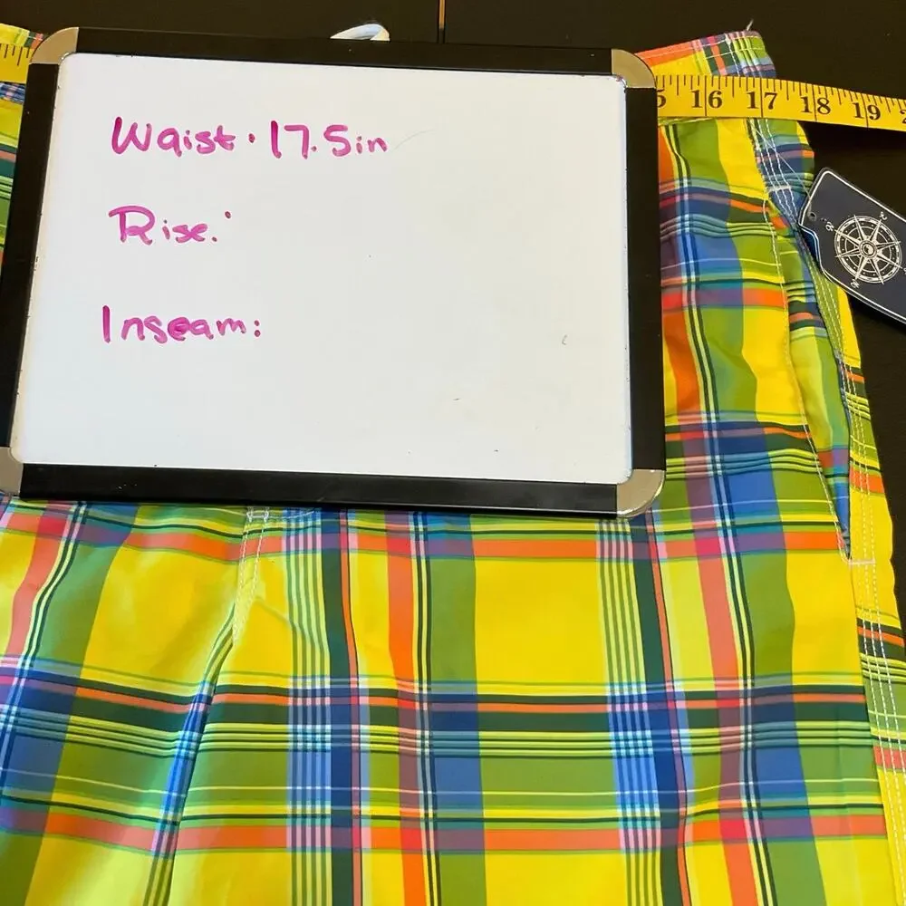 Chaps Plaid Swim Trunks Men’s Medium Bright Madras Board Shorts Yellow Blue NWT